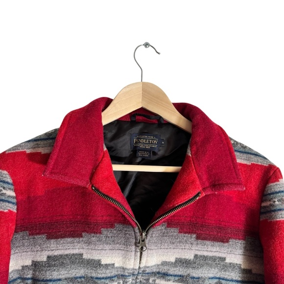 Pendleton Alamosa Wool Bomber Jacket Vintage Aztec Print Red Full Zip Mens Small - Picture 4 of 7
